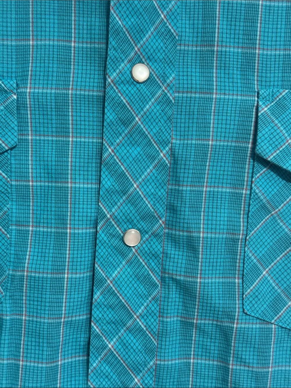 Roper Teal Pearl Snap Plaid Long-Sleeve Western Shirt - Picture 3 of 5
